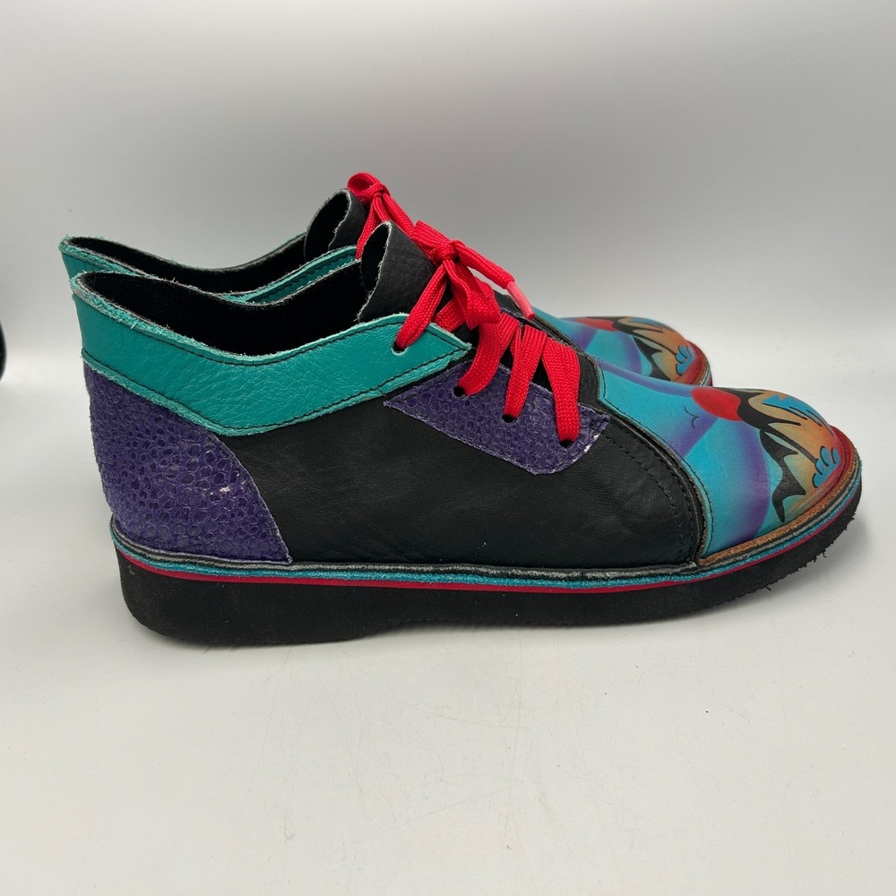 SoleTech Womens 11 Art to Wear Painted Leather Lace Shoes Multicolor Sunset Boho - Picture 6 of 10